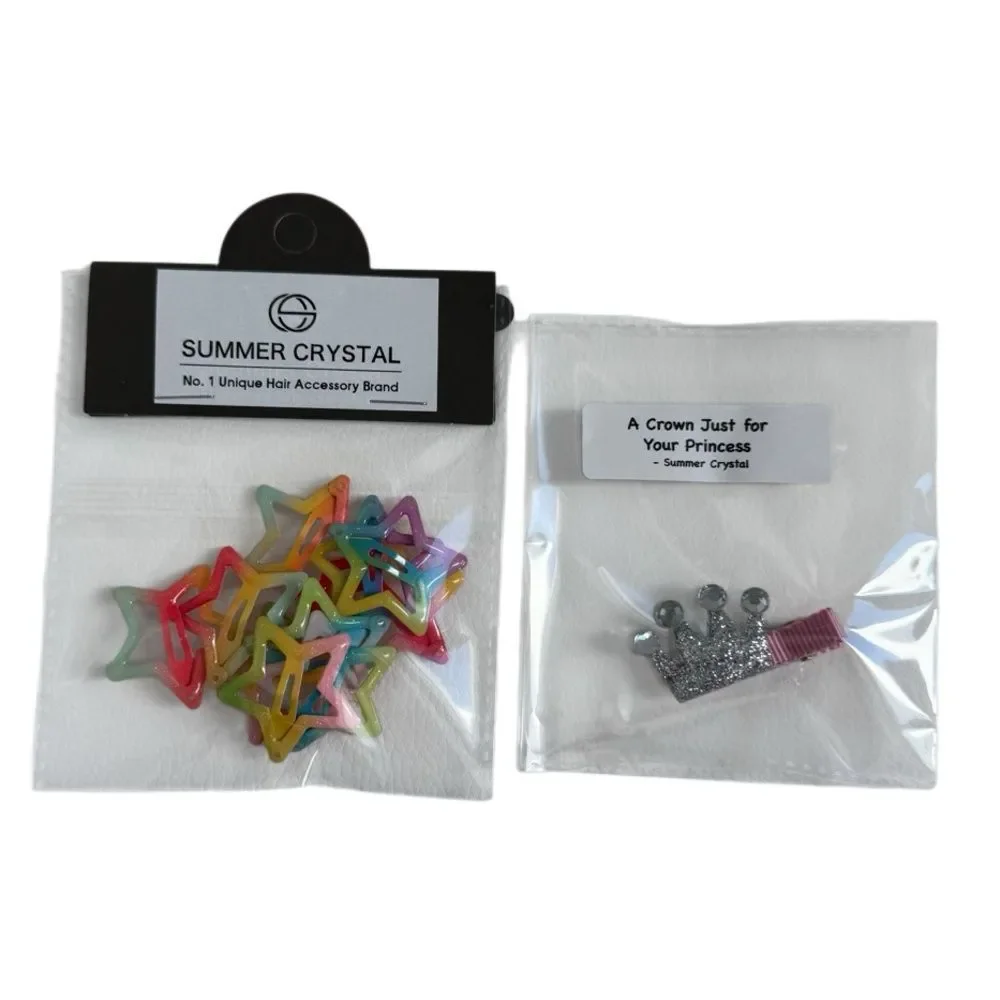 Star Glitter Hair Clips and PRINCESS CROWN Glitter Rhinestone Clip